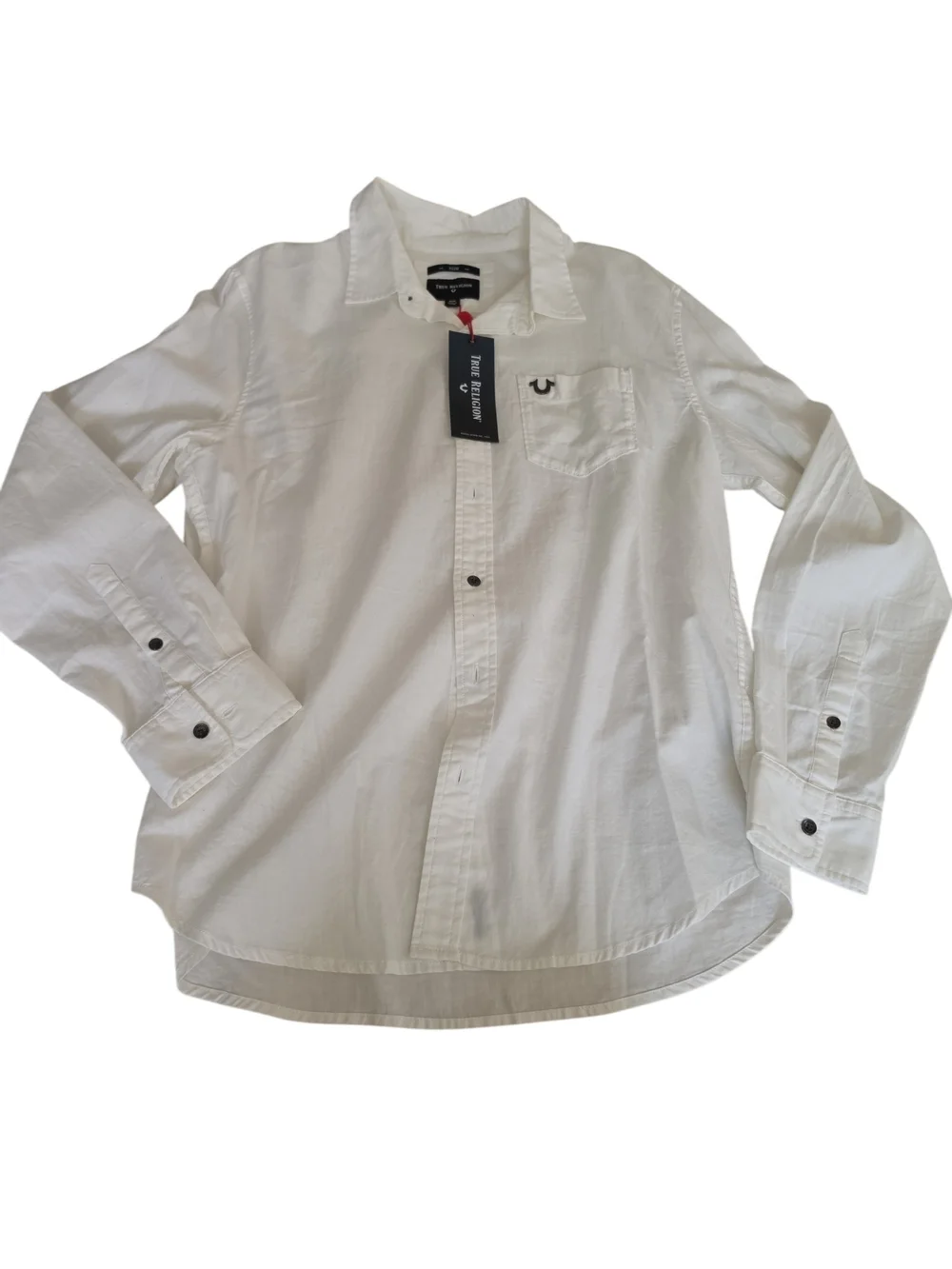 True Religion White Long-Sleeve Button Front Shirt Medium
